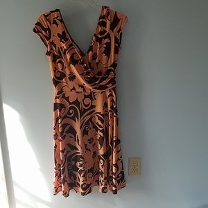 London times peach and brown cross over dress